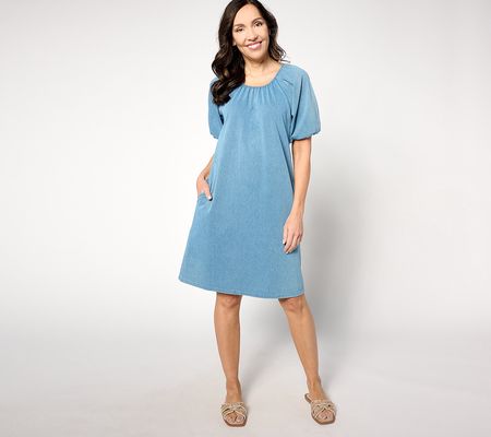 As Is Denim & Co. Reg Comfy Knit Air Puff Sleeve Dress