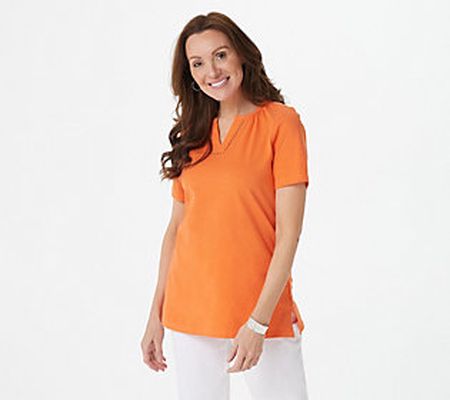 As Is Denim & Co. Regular Textured Knit Tunic w/ Lace Trim