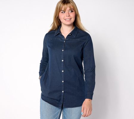 As Is Denim & Co. Stretch Chambray Tunic with Side Pockets