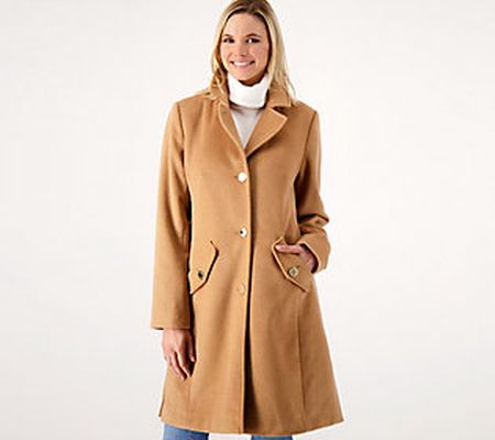 As Is Dennis Basso Button Front Wool Coat with Side Slits