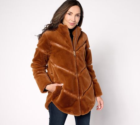As Is Dennis Basso Faux Fur Coat with Combo Pelting Details