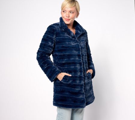 As Is Dennis Basso Faux Fur Snap Front Coatwith Pelting