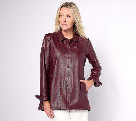 As Is Dennis Basso Faux Leather Button Front Shirt