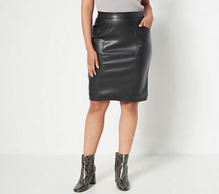 As Is Dennis Basso Faux Leather Pencil Skirt