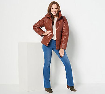 As Is Dennis Basso Faux Leather Puffer Jacket