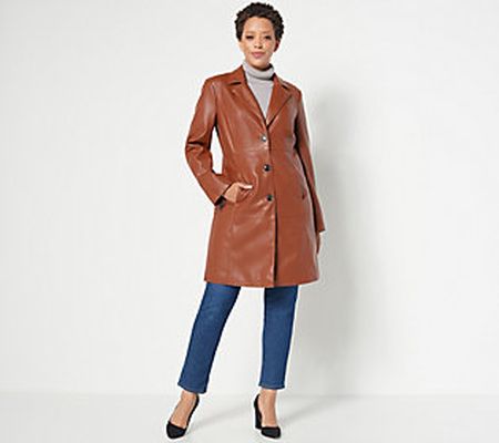 As Is Dennis Basso Faux Leather Trench Coat