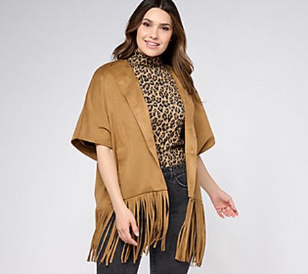 As Is Dennis Basso Faux Suede Shawl with Fringe