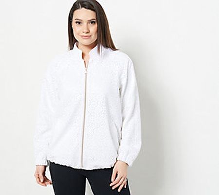 As Is Dennis Basso Perforated Faux Suede Raglan Jacket