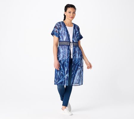 As Is Dennis Basso Printed Chiffon Duster w/Lace Detail