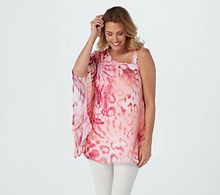 As Is Dennis Basso Printed Chiffon One- Shoulder Tunic