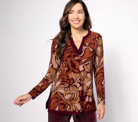 As Is Dennis Basso Printed Knit Tunic with Solid Trim