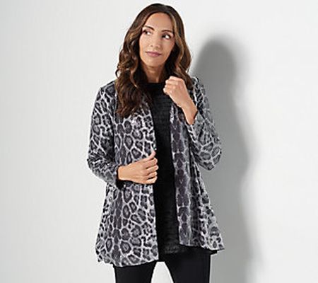 As Is Dennis Basso Printed Sequin Fully Lined Cardigan