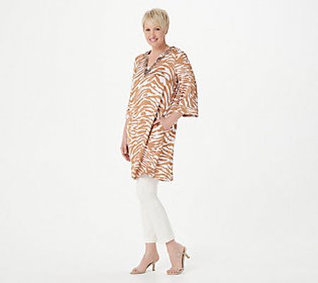 As Is Dennis Basso Printed Woven Caftan Dress w/Embellishment