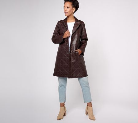 As Is Dennis Basso Quilted Faux Leather Trench Coat