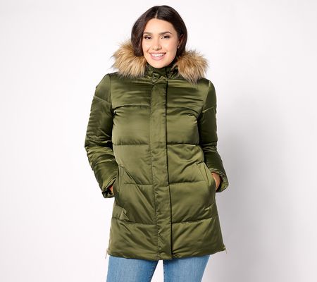 As Is Dennis Basso Quilted Puffer Coat with Detachable Trim