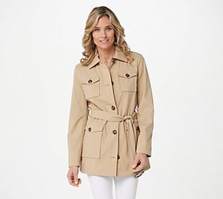 As Is Dennis Basso Water Resistant 4-Pocket Safari Trench