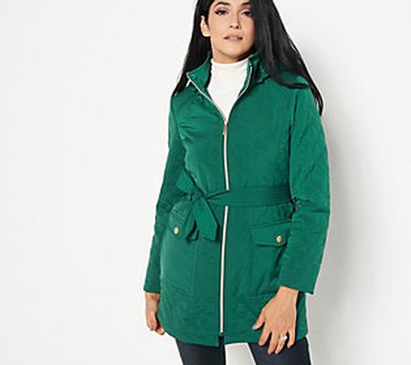 As Is Dennis Basso Water Resistant QuiltedCoat w/ Belt