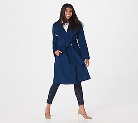 As Is Dennis Basso Wool Blend Wrap Coat with Envelope Collar
