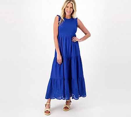 As Is Destination 365 Embroidered Knit Tiered Midi Dress