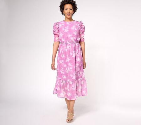As Is Destination 365 Petite Printed PuffSlv Mid Dress