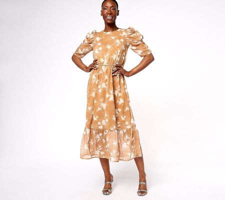As Is Destination 365 Regular Printed Puff SleeveMidiDress