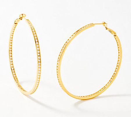 As Is Diamonique 2" Round Cut Channel Set Hoops, Sterl.