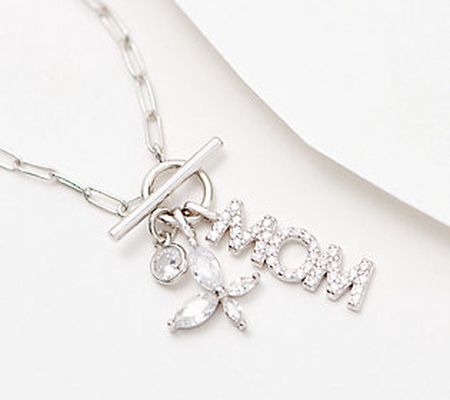 As Is Diamonique Mom Charm Toggle Necklace, Sterling Silver