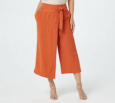 As Is Du Jour Linen Blend Cropped Pants with Wrap Overlay