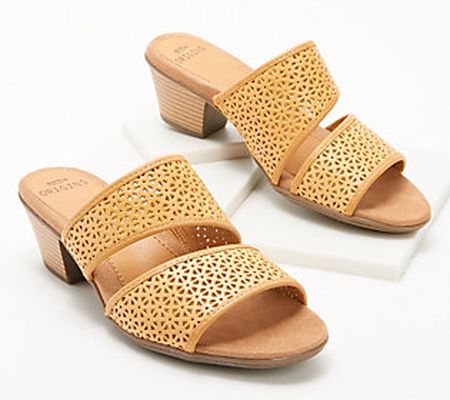 As Is Earth Origins Perforated Leather Heeled Sandals - Cayla