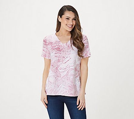 As Is Elizabeth & Clarke Marble Print Hi-Low Hem Top w/Stntc