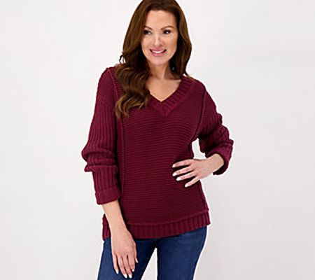 As Is Encore by Idina Menzel Mixed Stitch V-Neck Sweater