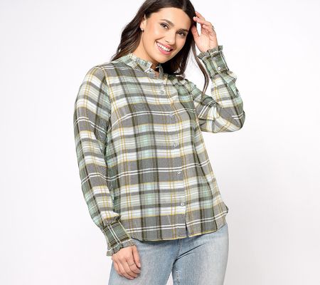 As Is Encore by IdinaMenzel SemiFitted Ruffle TrimPlaidBlouse
