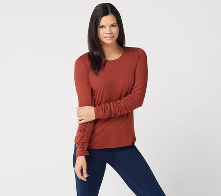 As Is G.I.L.I. Peached Knit Ruched LongSleeve T-Shirt