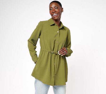 As Is Girl With Curves Button Shirt Jacket w/ Adjust Waist