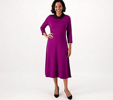 As Is Girl With Curves Contrast Collar Ponte Reg Midi Dress