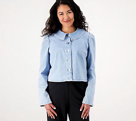As Is Girl With Curves Peter Pan Collar DenimJacket