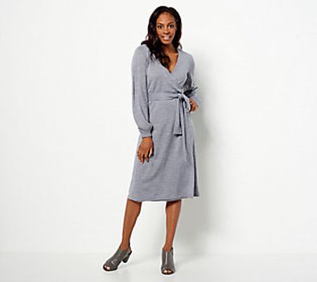 As Is Girl with Curves Ribbed Faux Wrap Sweater Dress