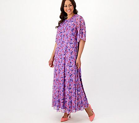 As Is Girl With Curves Tall Flutter Sleeve MeshMaxi Dress