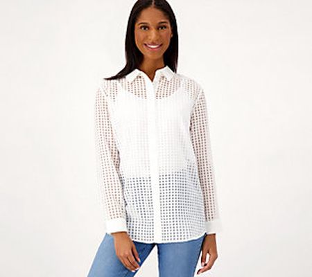 As Is Girl With Curves Tonal Gingham ButtonFront Shirt
