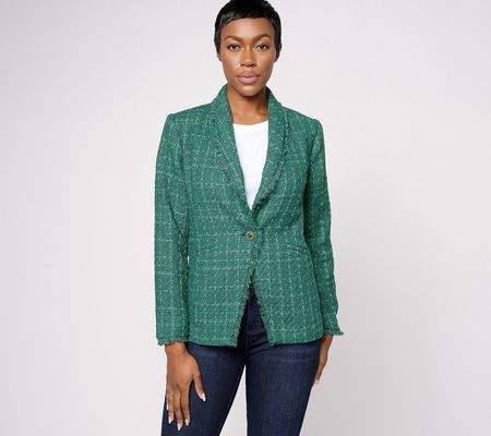 As Is GRAVER Susan Graver Petite Tweed Blazer with FrayDetail