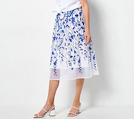 As Is GRAVER Susan Graver Regular EmbroideredMeshLined Skirt