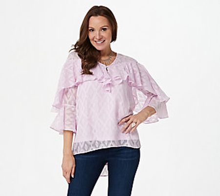 As Is Haute Hippie Tribe Long Sleeve Top with Ruffle