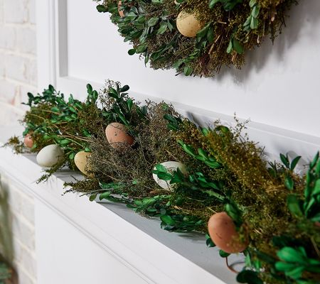 As Is Home Reflections 5' Boxwood Garland with Eggs