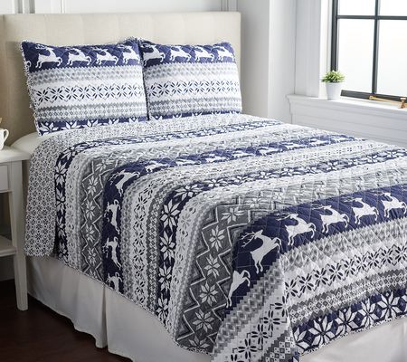 As Is Home Reflections Fair Isle Print Quilt Set - King