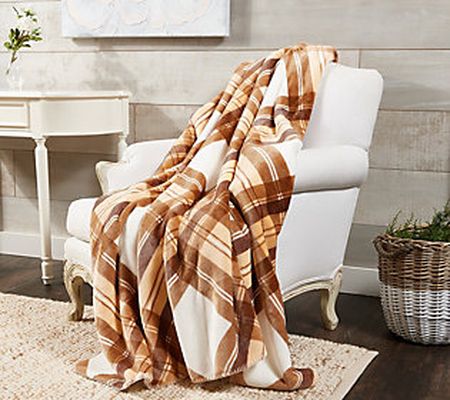 As Is Home Reflections Printed 60"x70" Plaid Throw w/Sherpa