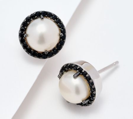 As Is Honora Cultured Pearl Stud Earrings w/CZ, Sterling
