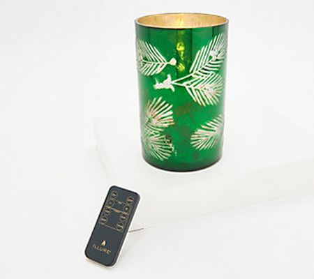 As Is Illure 7.25" Etched MercuryGlass Candle Pillar w/Remote