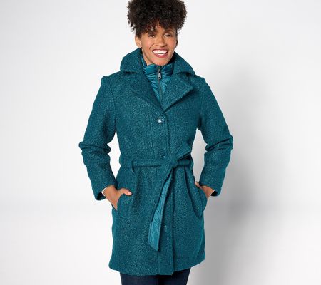As Is Isaac Mizrahi Live! Boucle Belted Coat w/ Nylon Accent