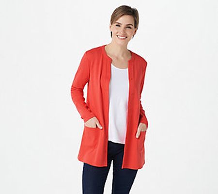 As Is Isaac Mizrahi Live! Essentials Pima Y- Neck Topper