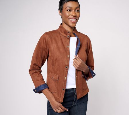 As Is Isaac Mizrahi Live! Faux Suede Jacket withPatchPocket